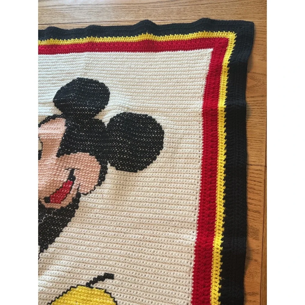 Handmade Mickey Mouse Crochet Blanket Afghan Disney Red Yellow Black 47x41